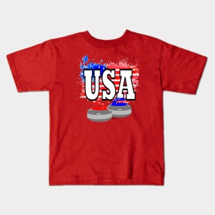 CURLING Red White Blue USA Flag Kids T-Shirt